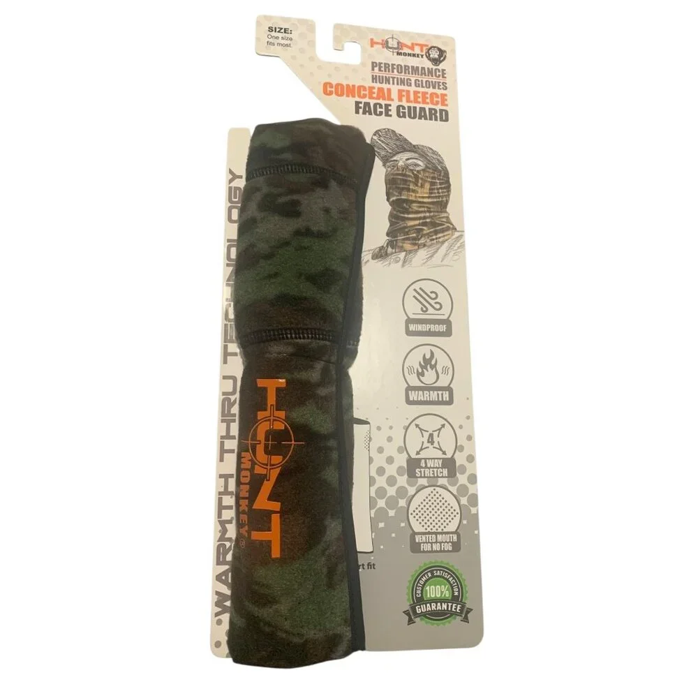 HUNT MONKEY Brown + Green Camo Conceal Fleece Face Guard NWT One Size